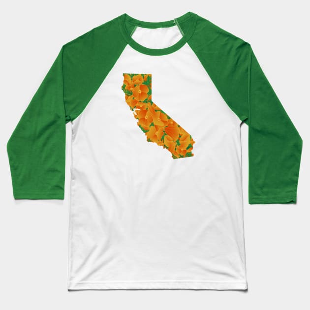 California State Outline Poppy Wildflower Superbloom Baseball T-Shirt by Spatium Natura